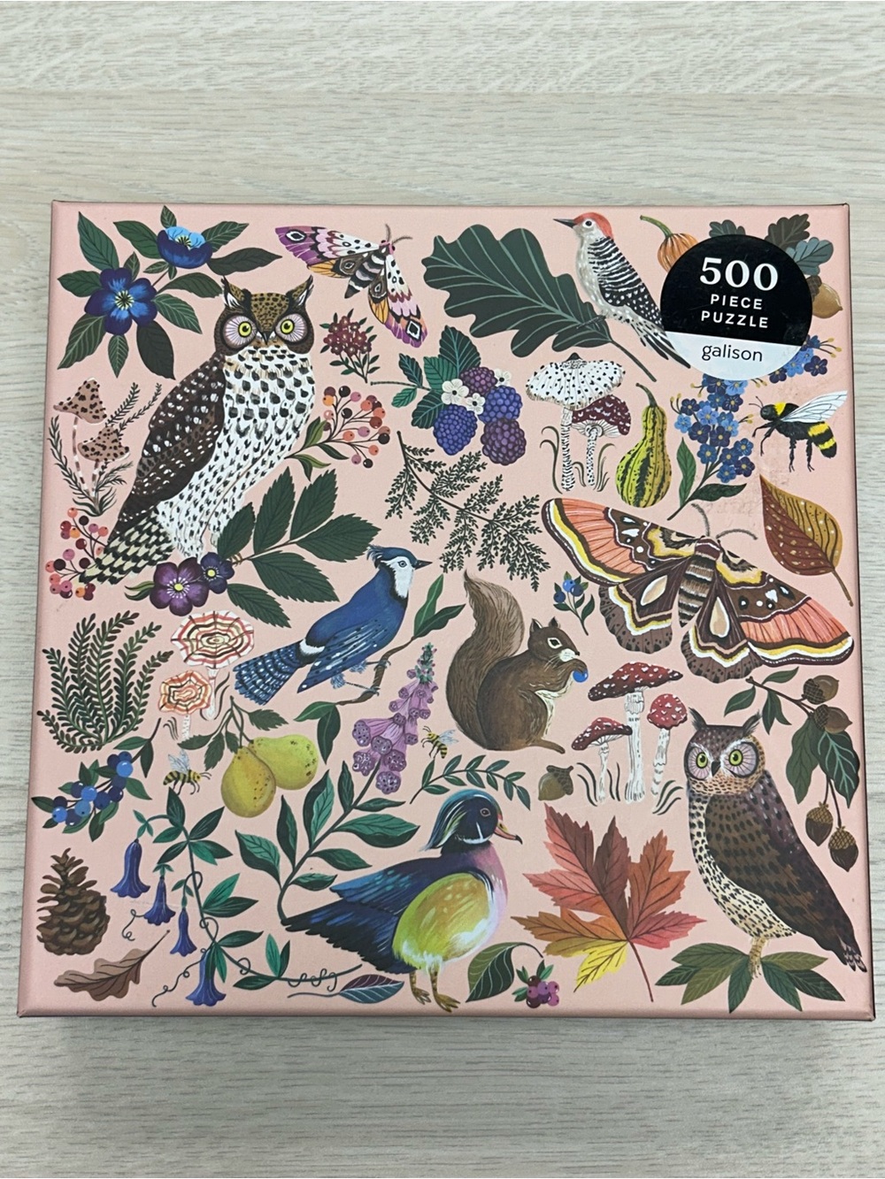 Galison Pink Woodland Birds & Wildlife 500-Piece Puzzle. Complete.